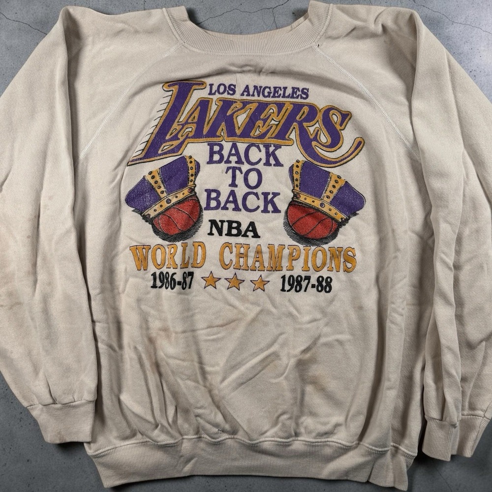 VTG 1988 LA Lakers Back to Back World Champions Sweatshirt XL 80s Hanes USA